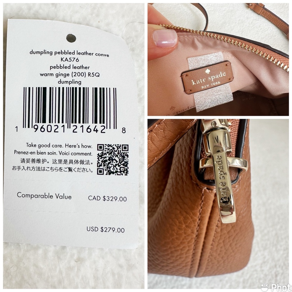 Kate Spade NWT Dumpling Convertible Crossbody with Wristlet, Warm Gingerbread - Picture 16 of 16